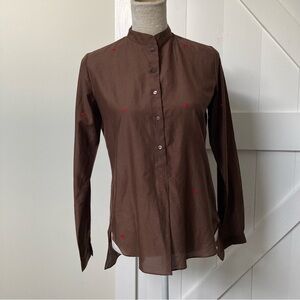 Nicobar India cotton silk blouse button neckline artsy embroidered hearts S